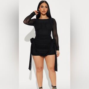 Chic Black Ruched Mini Dress